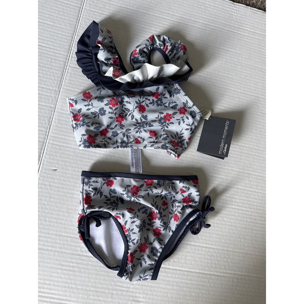 Modern Moments by Gerber Toddler Girls Floral Ruffle Two Piece Swimsuit 2T Blue